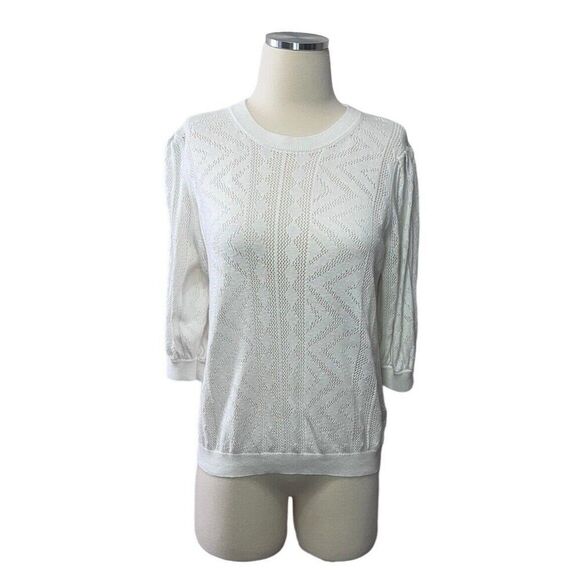 JOIE Women's White Honeycomb Textured Cotton Knit Boxy Sweater Size L - Picture 2 of 10